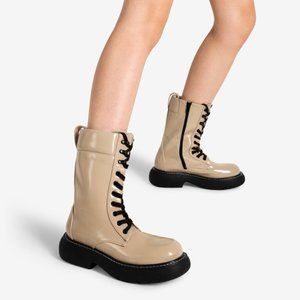 Dream Pairs Nude Platform Mid Calf Lace Up Combat Boots